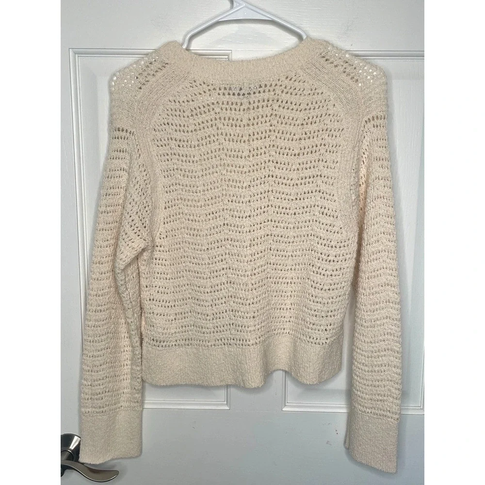 J. Crew Women's Open Knit Crochet Cotton Sweater Sz S Coastal Beach Fisherman